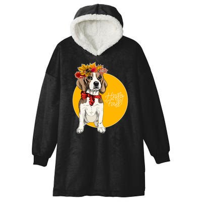 Beagle Dog Wearing Autumn leaves Crown Hello fall Hooded Wearable Blanket