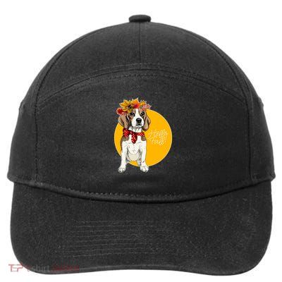 Beagle Dog Wearing Autumn leaves Crown Hello fall 7-Panel Snapback Hat