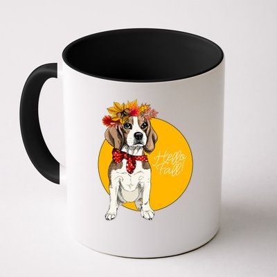 Beagle Dog Wearing Autumn leaves Crown Hello fall Mug