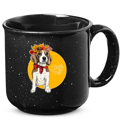 Beagle Dog Wearing Autumn leaves Crown Hello fall 15oz Campfire Ceramic Mug