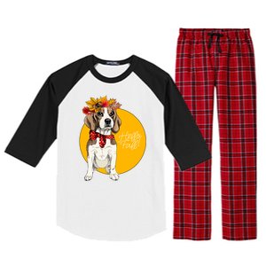 Beagle Dog Wearing Autumn leaves Crown Hello fall Raglan Sleeve Pajama Set