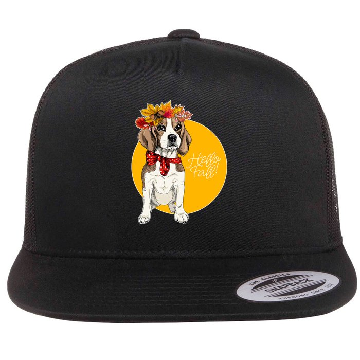 Beagle Dog Wearing Autumn leaves Crown Hello fall Flatbill Hat