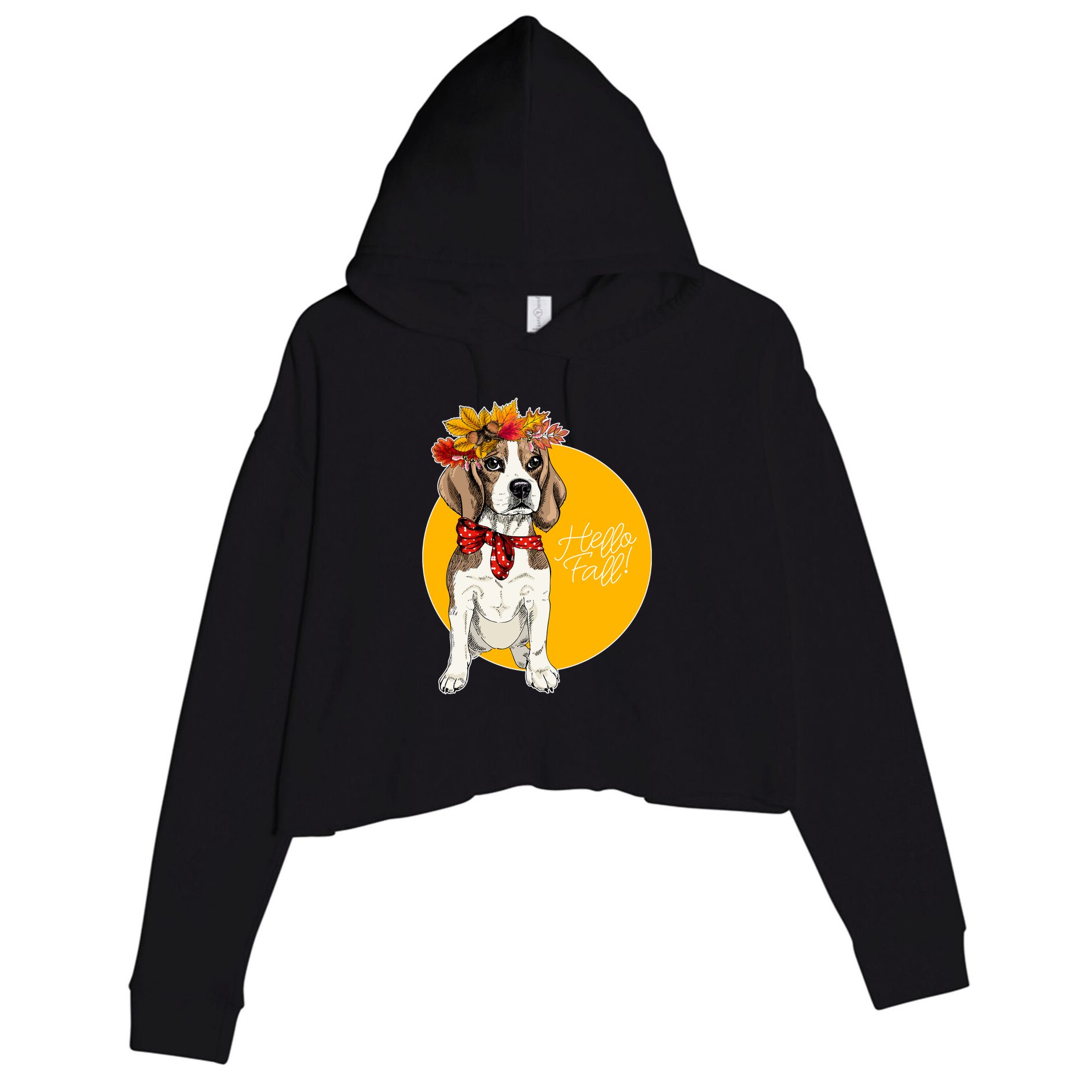 Beagle Dog Wearing Autumn leaves Crown Hello fall Crop Fleece Hoodie