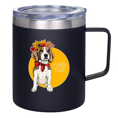 Beagle Dog Wearing Autumn leaves Crown Hello fall 12oz Stainless Steel Coffee Mug
