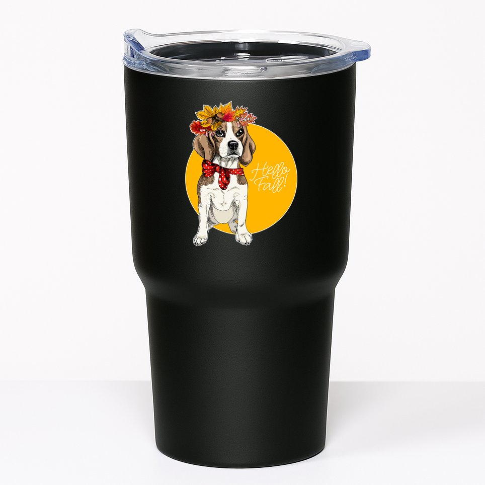 Beagle Dog Wearing Autumn leaves Crown Hello fall Tumbler