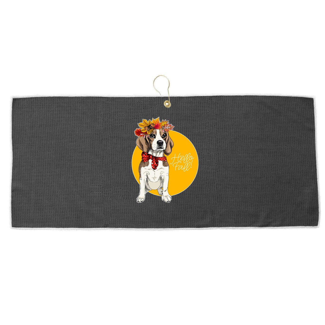 Beagle Dog Wearing Autumn leaves Crown Hello fall Large Microfiber Waffle Golf Towel