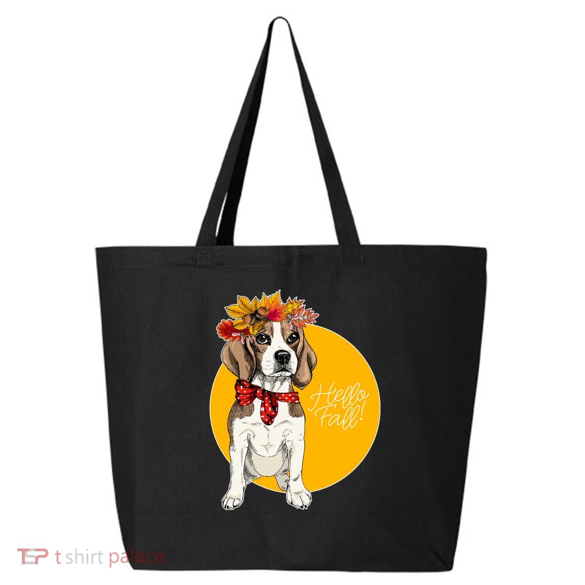 Beagle Dog Wearing Autumn leaves Crown Hello fall 25L Jumbo Tote
