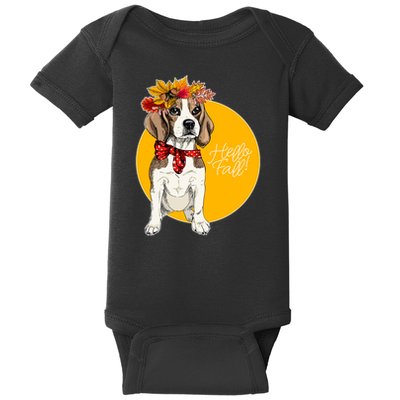 Beagle Dog Wearing Autumn leaves Crown Hello fall Baby Bodysuit