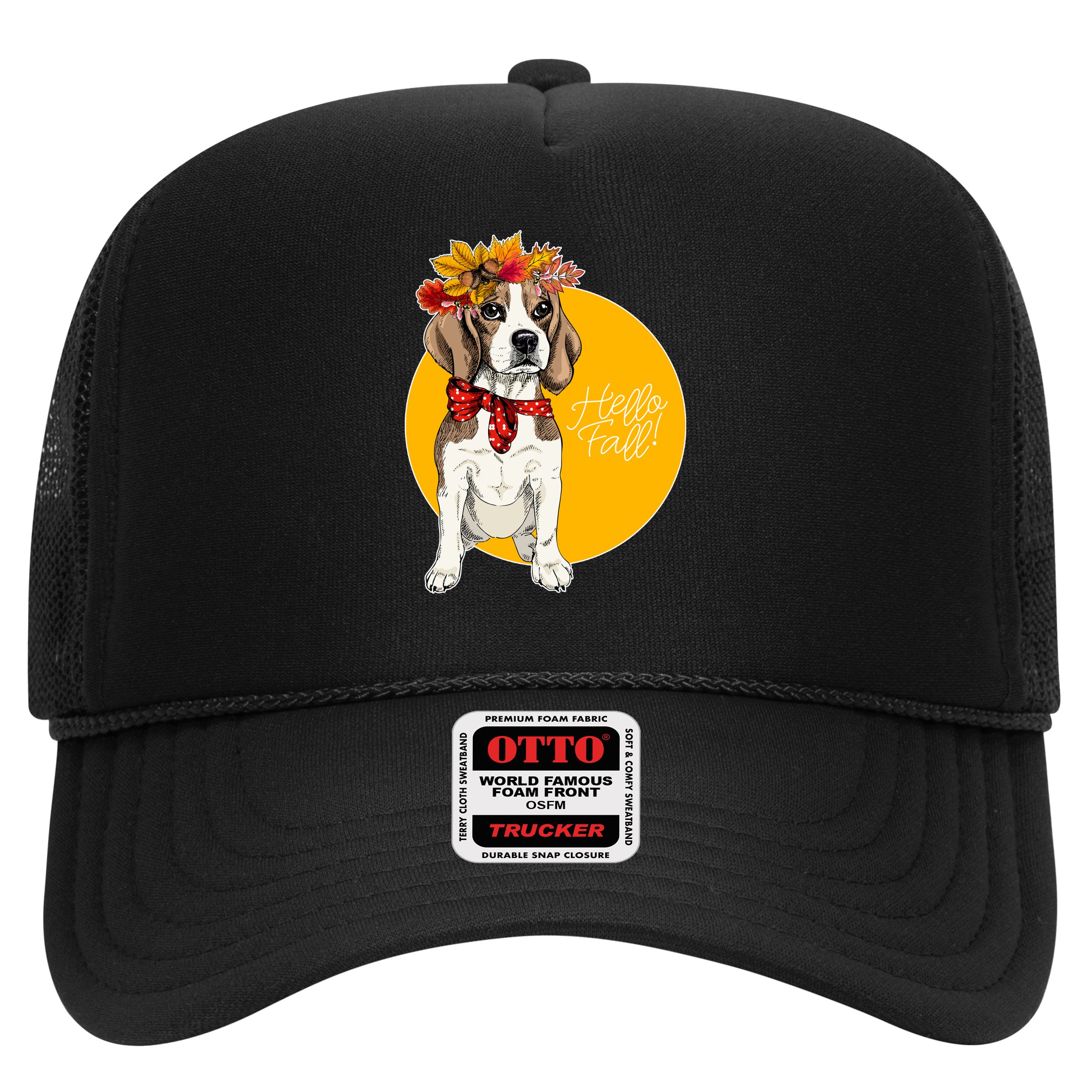 Beagle Dog Wearing Autumn leaves Crown Hello fall Hat