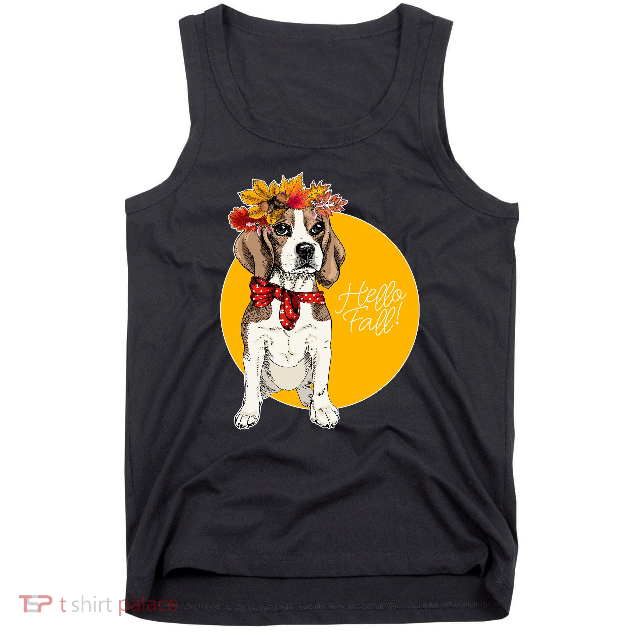 Beagle Dog Wearing Autumn leaves Crown Hello fall Tank Top