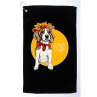 Beagle Dog Wearing Autumn leaves Crown Hello fall Golf Towel