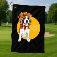 Beagle Dog Wearing Autumn leaves Crown Hello fall Golf Towel