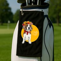 Beagle Dog Wearing Autumn leaves Crown Hello fall Golf Towel