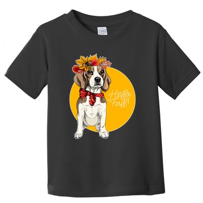 Beagle Dog Wearing Autumn leaves Crown Hello fall Toddler T-Shirt