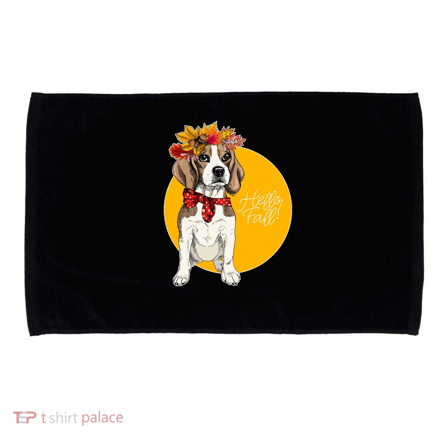 Beagle Dog Wearing Autumn leaves Crown Hello fall Microfiber Hand Towel