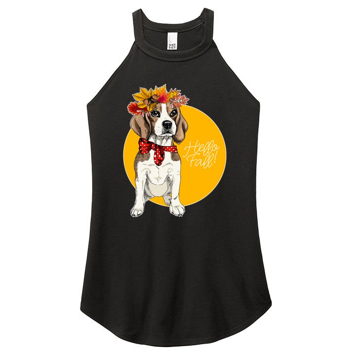 Beagle Dog Wearing Autumn leaves Crown Hello fall Women's Perfect Tri Rocker Tank
