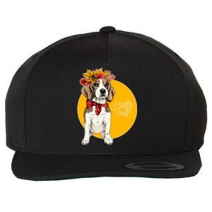 Beagle Dog Wearing Autumn leaves Crown Hello fall Wool Snapback Cap