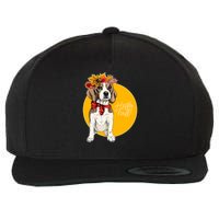 Beagle Dog Wearing Autumn leaves Crown Hello fall Wool Snapback Cap