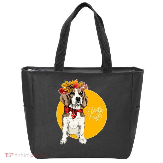 Beagle Dog Wearing Autumn leaves Crown Hello fall Zip Tote Bag