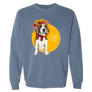 Beagle Dog Wearing Autumn leaves Crown Hello fall Garment-Dyed Sweatshirt