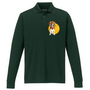 Beagle Dog Wearing Autumn leaves Crown Hello fall Performance Long Sleeve Polo