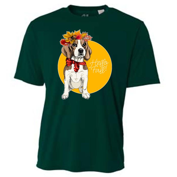 Beagle Dog Wearing Autumn leaves Crown Hello fall Cooling Performance Crew T-Shirt