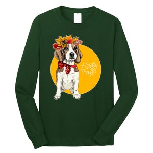 Beagle Dog Wearing Autumn leaves Crown Hello fall Long Sleeve Shirt