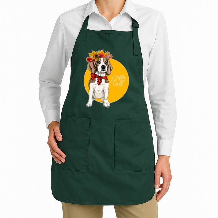 Beagle Dog Wearing Autumn leaves Crown Hello fall Apron