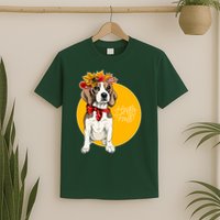 Beagle Dog Wearing Autumn leaves Crown Hello fall T-Shirt
