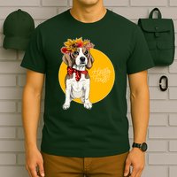 Beagle Dog Wearing Autumn leaves Crown Hello fall T-Shirt