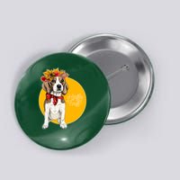 Beagle Dog Wearing Autumn leaves Crown Hello fall Button