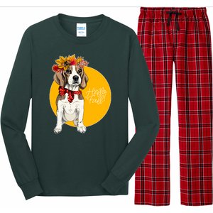 Beagle Dog Wearing Autumn leaves Crown Hello fall Long Sleeve Pajama Set