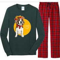 Beagle Dog Wearing Autumn leaves Crown Hello fall Long Sleeve Pajama Set