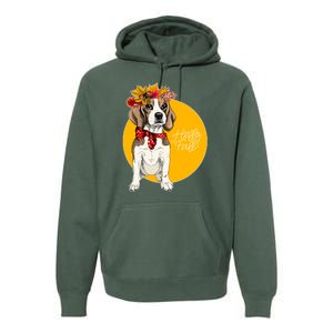 Beagle Dog Wearing Autumn leaves Crown Hello fall Premium Hoodie