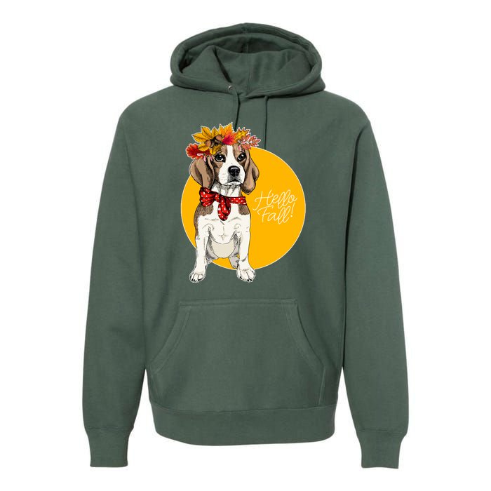 Beagle Dog Wearing Autumn leaves Crown Hello fall Premium Hoodie