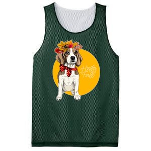 Beagle Dog Wearing Autumn leaves Crown Hello fall Mesh Reversible Basketball Jersey Tank