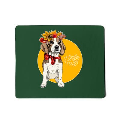 Beagle Dog Wearing Autumn leaves Crown Hello fall Mousepad
