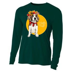 Beagle Dog Wearing Autumn leaves Crown Hello fall Cooling Performance Long Sleeve Crew