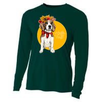 Beagle Dog Wearing Autumn leaves Crown Hello fall Cooling Performance Long Sleeve Crew