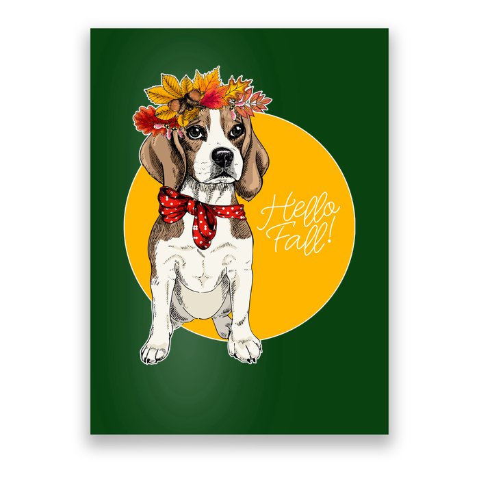 Beagle Dog Wearing Autumn leaves Crown Hello fall Poster