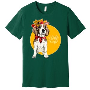 Beagle Dog Wearing Autumn leaves Crown Hello fall Premium T-Shirt