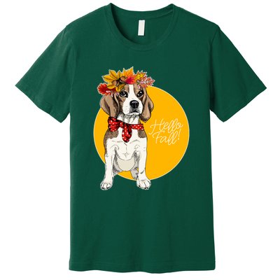 Beagle Dog Wearing Autumn leaves Crown Hello fall Premium T-Shirt