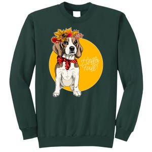 Beagle Dog Wearing Autumn leaves Crown Hello fall Tall Sweatshirt