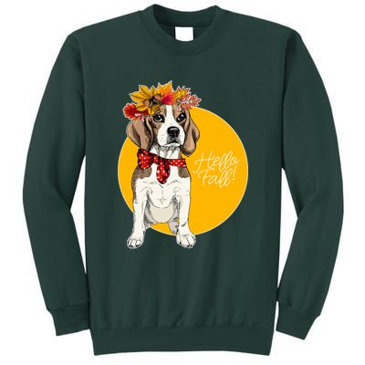 Beagle Dog Wearing Autumn leaves Crown Hello fall Tall Sweatshirt