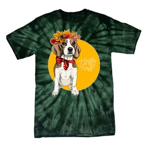 Beagle Dog Wearing Autumn leaves Crown Hello fall Tie-Dye T-Shirt