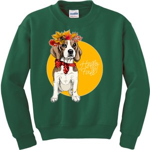 Beagle Dog Wearing Autumn leaves Crown Hello fall Kids Sweatshirt