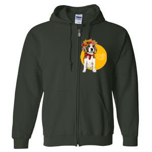 Beagle Dog Wearing Autumn leaves Crown Hello fall Full Zip Hoodie