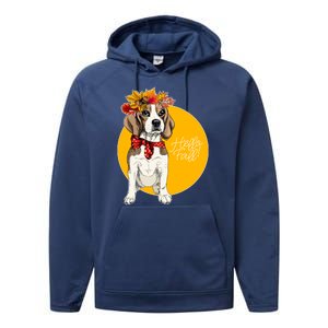 Beagle Dog Wearing Autumn leaves Crown Hello fall Performance Fleece Hoodie