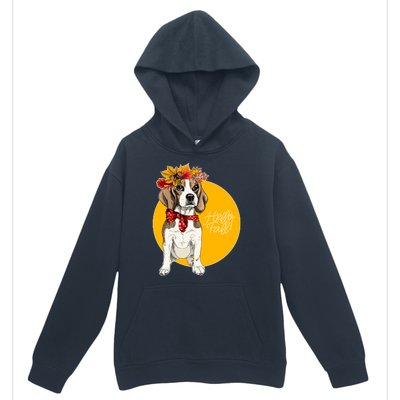 Beagle Dog Wearing Autumn leaves Crown Hello fall Urban Pullover Hoodie