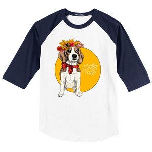 Beagle Dog Wearing Autumn leaves Crown Hello fall Baseball Sleeve Shirt